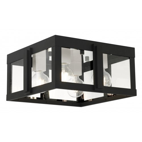##Antique Hardware## 4 Light Black Outdoor Flush Mount