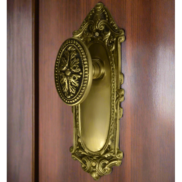 ##Antique Hardware## Ornate Victorian Long Backplate Door Set with Avalon Oval Door Knobs (Several Finishes Available)