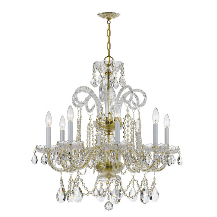 ##Antique Hardware## Traditional Crystal 8 Light Spectra Crystal Polished Brass Chandelier