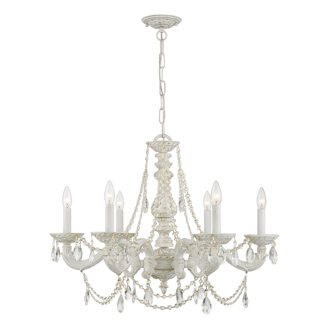 ##Antique Hardware## Paris Market 6 Light Spectra Crystal Antique White Chandelier