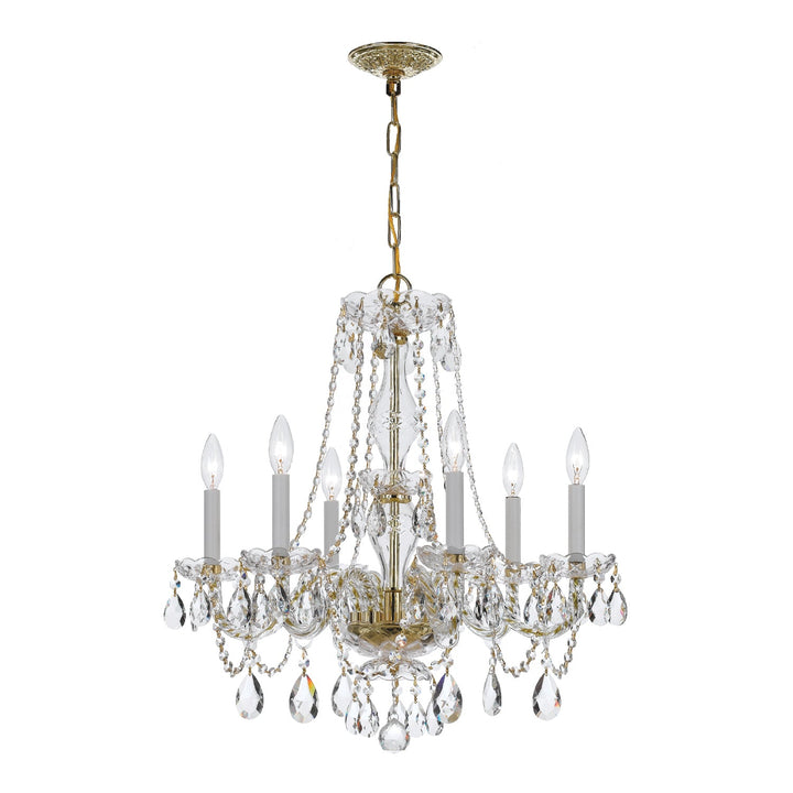 ##Antique Hardware## Traditional Crystal 6 Light Spectra Crystal Polished Brass Chandelier