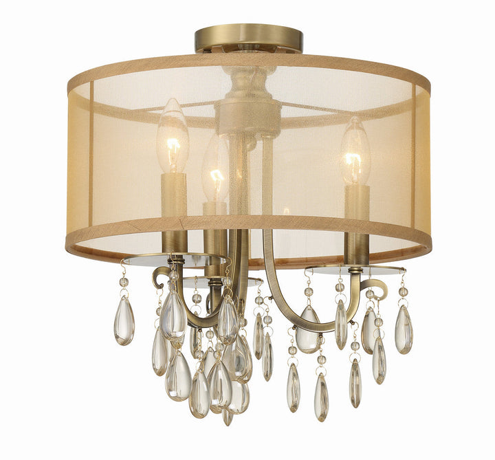 ##Antique Hardware## Hampton 3 Light Antique Brass Etruscan Crystal Drum Shade Semi Flush Mount