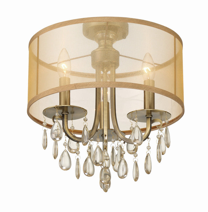 ##Antique Hardware## Hampton 3 Light Antique Brass Etruscan Crystal Drum Shade Semi Flush Mount