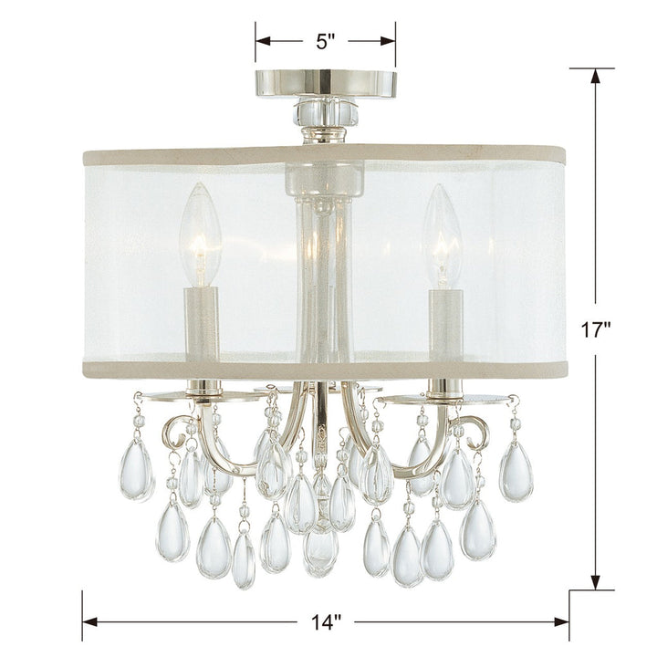 ##Antique Hardware## Hampton 3 Light Polished Chrome Semi Flush Mount