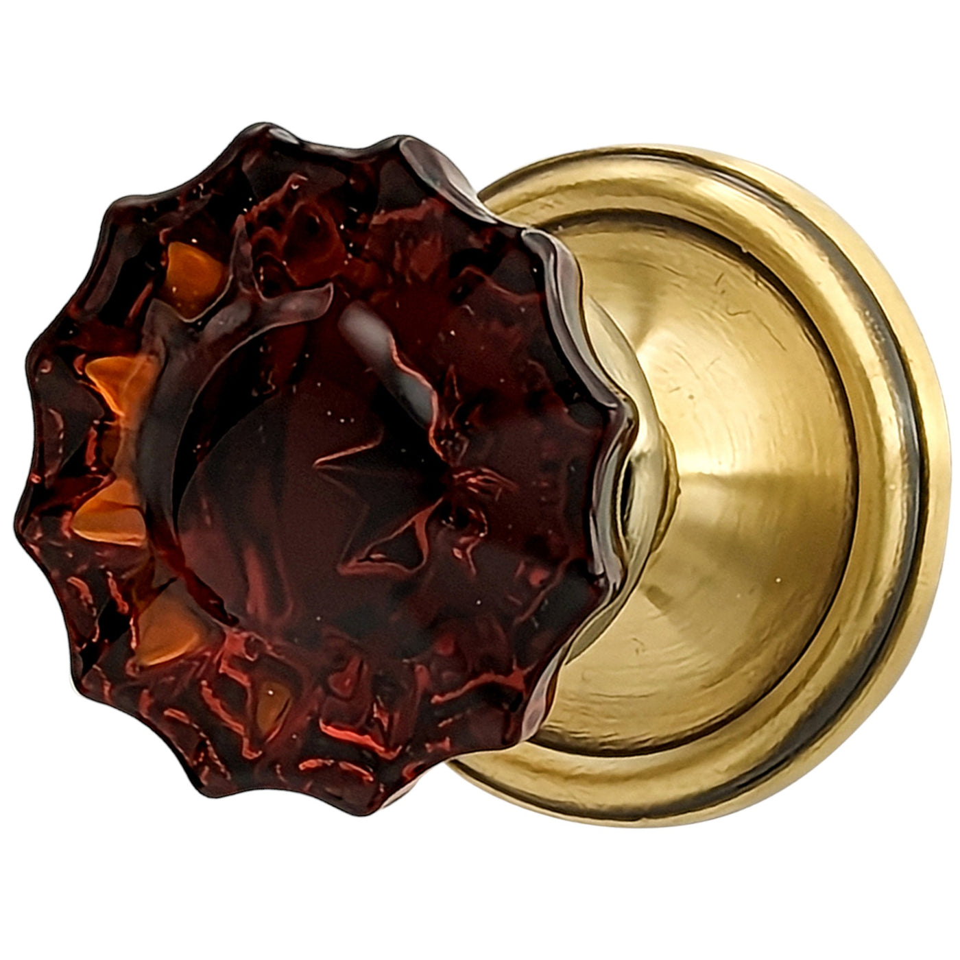 Traditional Rosette Door Set with Fluted Amber Glass Door Knobs (Several Finishes Available)