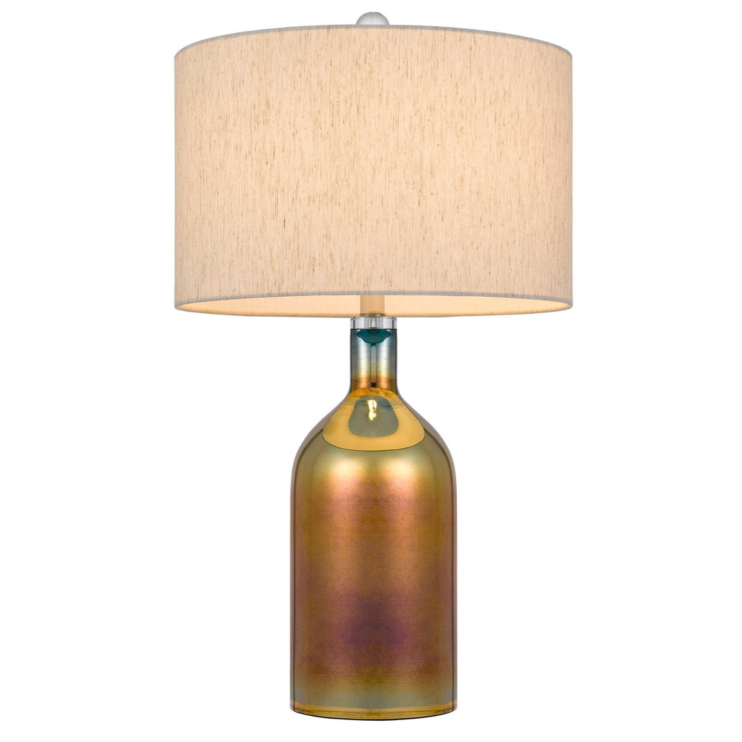 ##Antique Hardware## INZAGO GLASS TABLE LAMP WITH LINEN HARDBACK DRUM SHADE