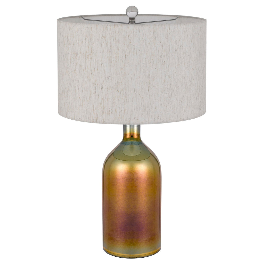##Antique Hardware## INZAGO GLASS TABLE LAMP WITH LINEN HARDBACK DRUM SHADE