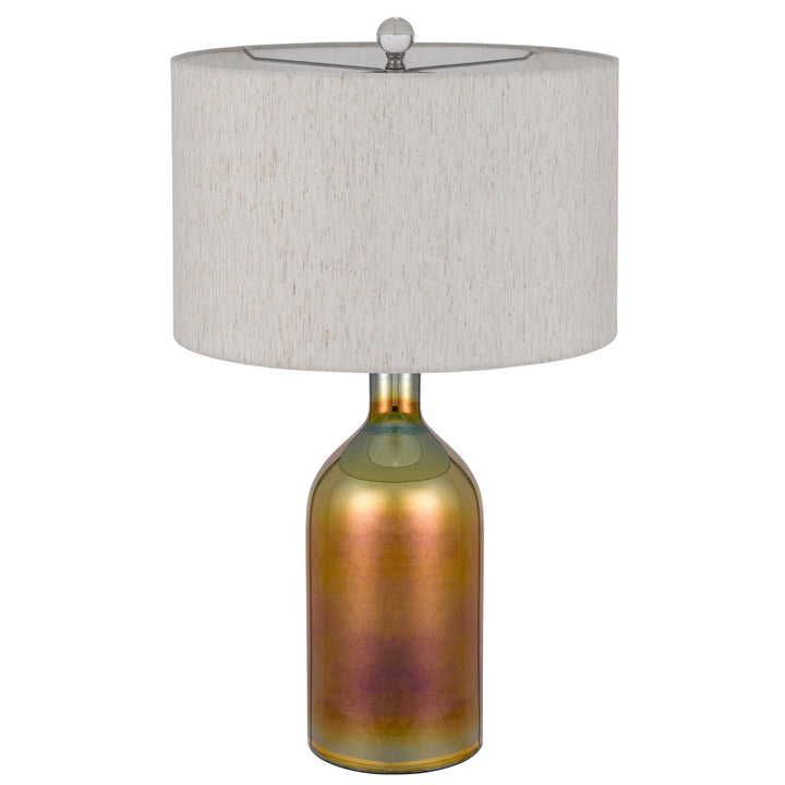 ##Antique Hardware## INZAGO GLASS TABLE LAMP WITH LINEN HARDBACK DRUM SHADE