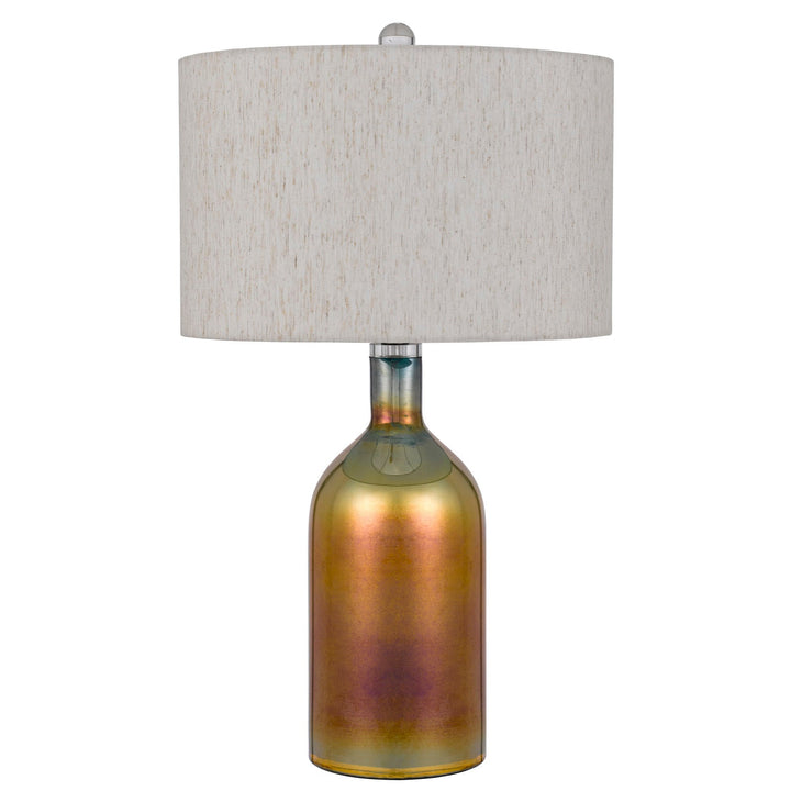 ##Antique Hardware## INZAGO GLASS TABLE LAMP WITH LINEN HARDBACK DRUM SHADE