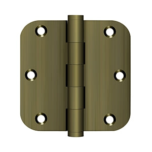 ##Antique Hardware## 3 1/2 Inch X 3 1/2 Inch Solid Brass Residential Hinge with Interchangeable Finials (5/8" Radius Corner)