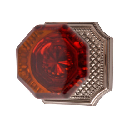Basket Weave Rosette Door Set with Octagon Amber Glass Door Knobs (Several Finishes Available)