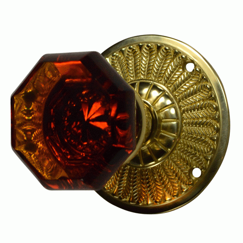 Rope Rosette 2-3/8 in. Backset Antique Brass Privacy Bed/Bath Crystal Glass Door Knob