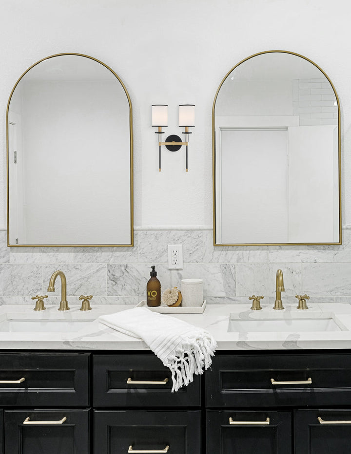 ##Antique Hardware## Hatfield 2 Light Black Forged + Vibrant Gold Sconce