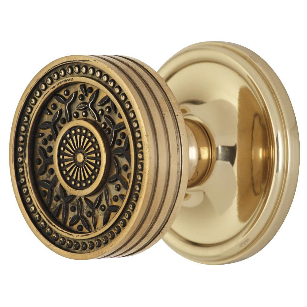 Classic Rosette 2-3/8 in. Backset Antique Brass Privacy Bed/Bath Deco Door Knob