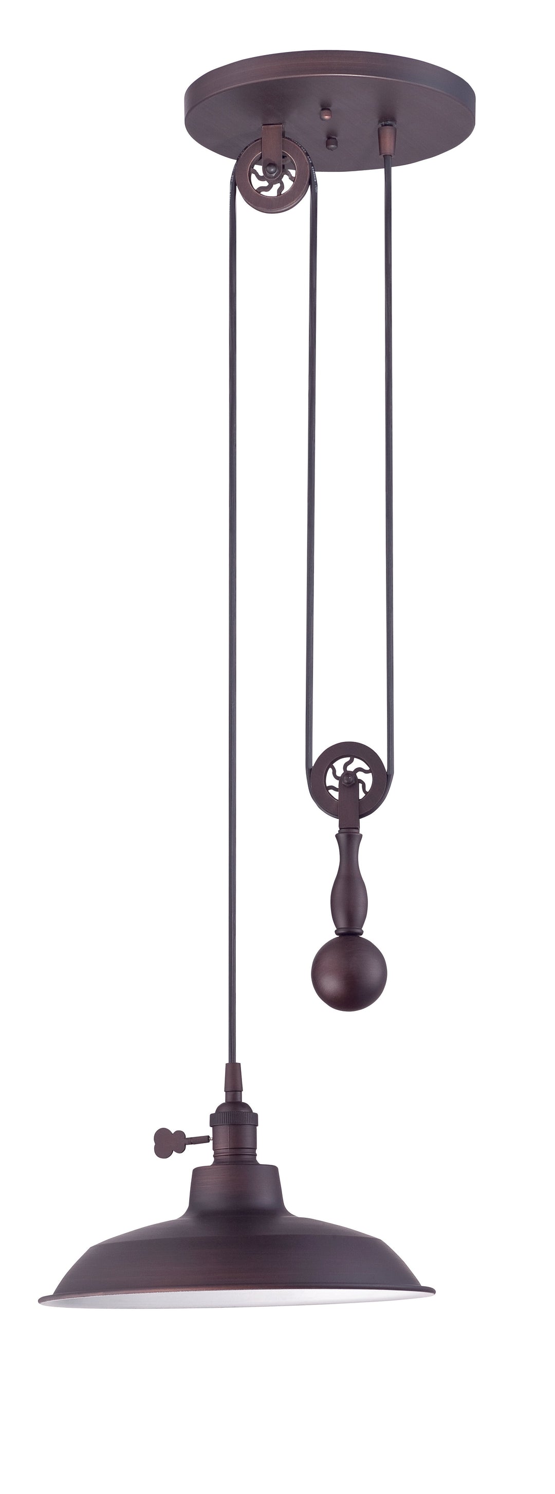 ##Antique Hardware## 1 Light Pulley Pendant in Aged Bronze