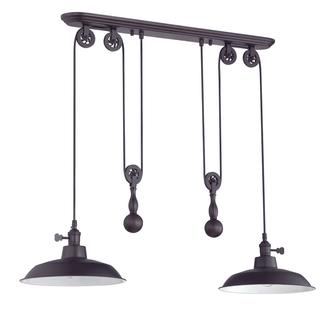 ##Antique Hardware## 2 Light Pulley Pendant in Aged Bronze
