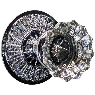Feather Rosette Door Set with Fluted Crystal Door Knobs (Several Finishes Available)