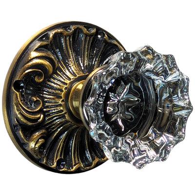 Romanesque Rosette Door Set with Fluted Crystal Door Knobs (Several Finishes Available)