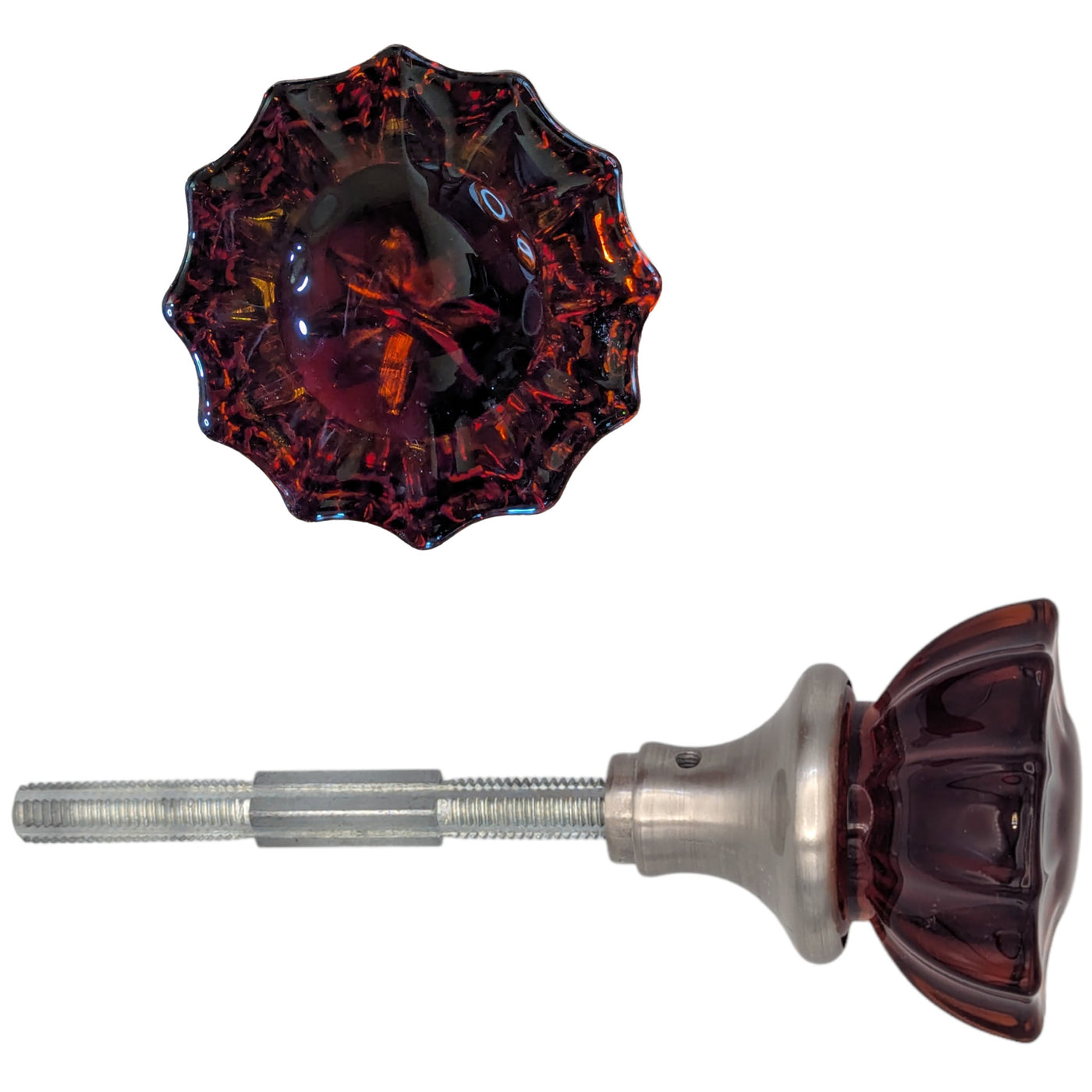 Amber Fluted Crystal Spare Door Knob Set (Several Finishes Available)