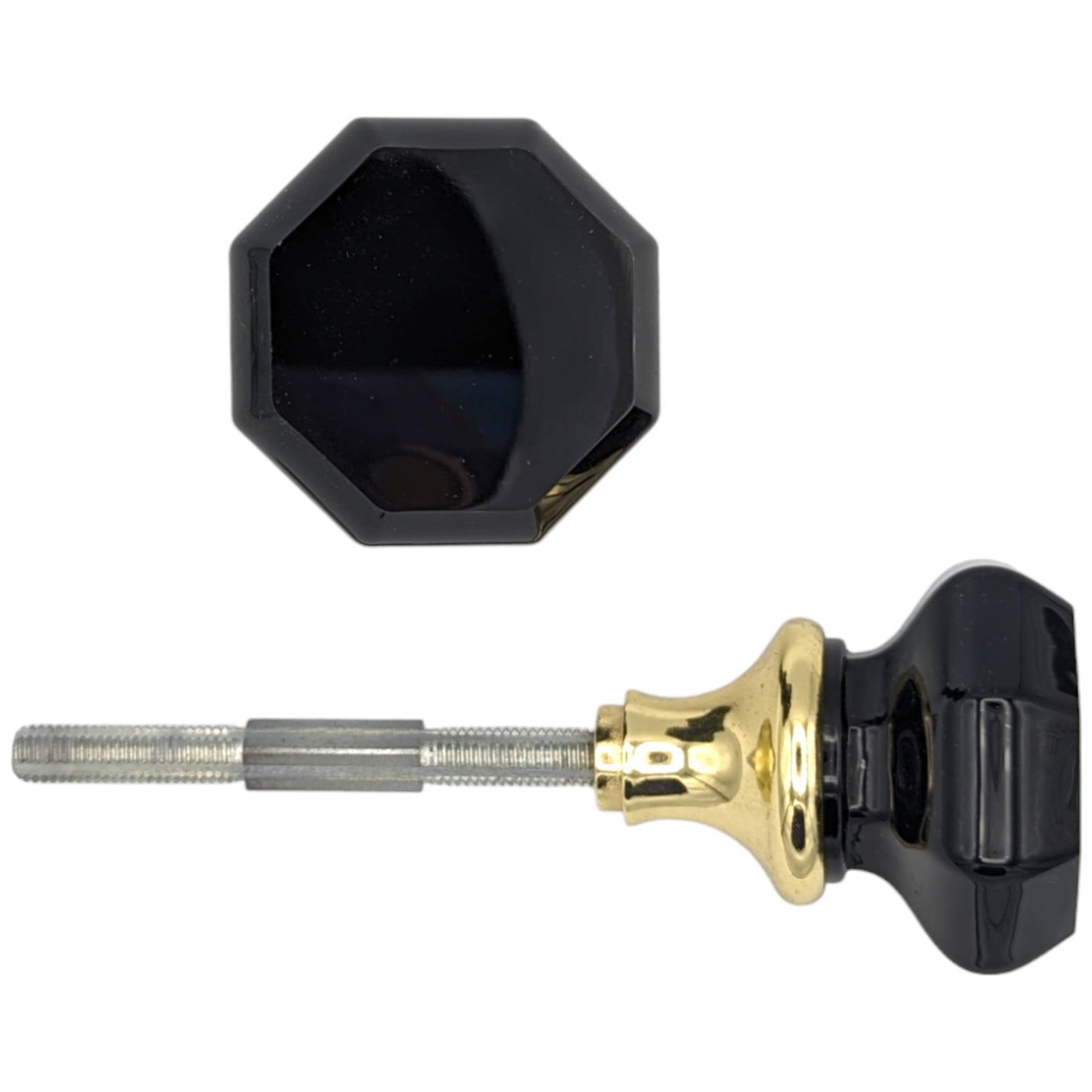 Octagon Black Glass Spare Door Knob Set (Several Finishes Available)