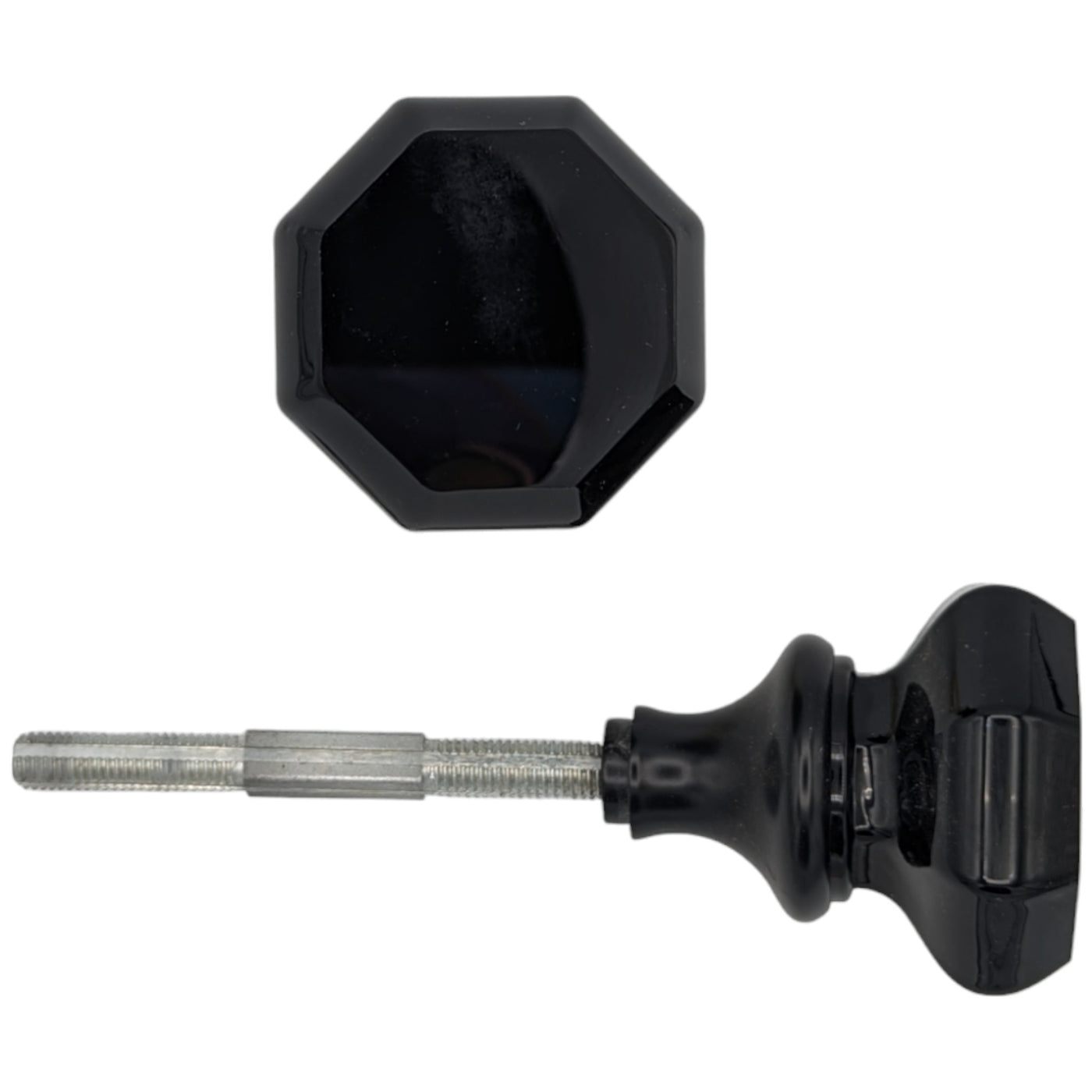 Octagon Black Glass Spare Door Knob Set (Several Finishes Available)