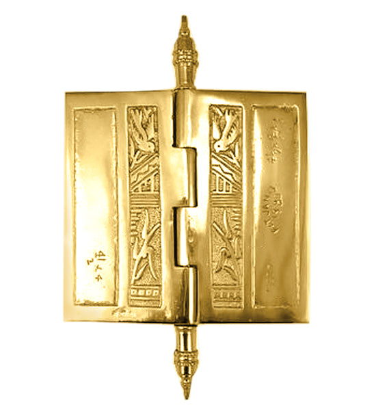 4 1/2 x 4 1/2 Inch Japanesque Style Ornate Solid Brass Hinge