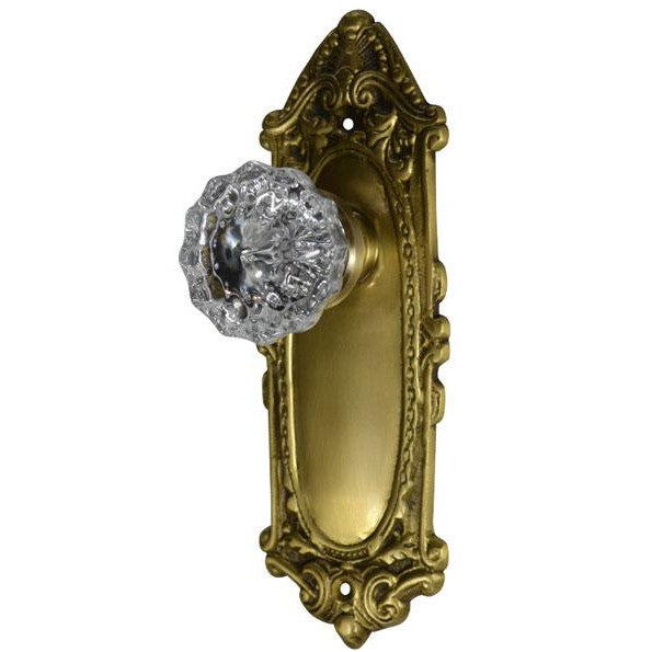 ##Antique Hardware## Ornate Victorian Long Backplate Door Set with Crystal Fluted Door Knobs (Several Finishes Available)