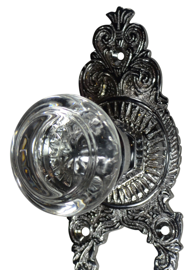 Ornate Victorian Rosette with Round Crystal Door Knobs (Several Finishes Available)