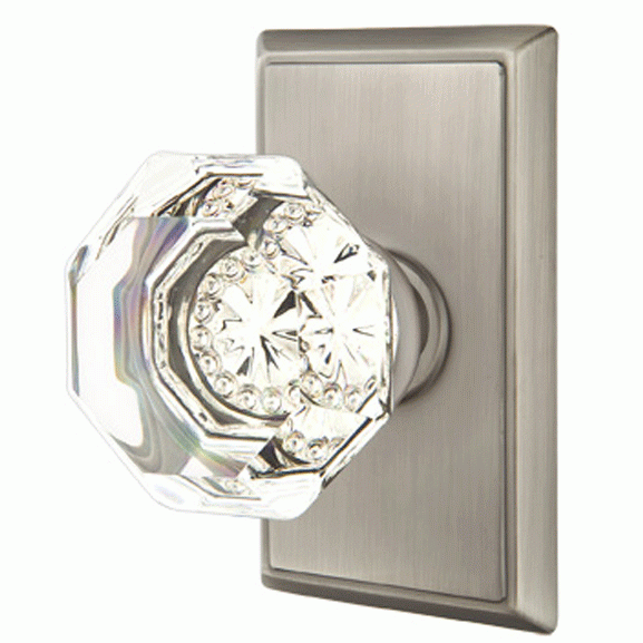 ##Antique Hardware## Emtek Crystal Old Town Clear Door Knob Set With Rectangular Rosette (Several Finish Options)