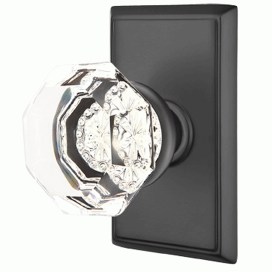 ##Antique Hardware## Emtek Crystal Old Town Clear Door Knob Set With Rectangular Rosette (Several Finish Options)