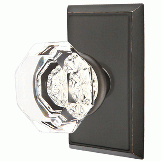##Antique Hardware## Emtek Crystal Old Town Clear Door Knob Set With Rectangular Rosette (Several Finish Options)