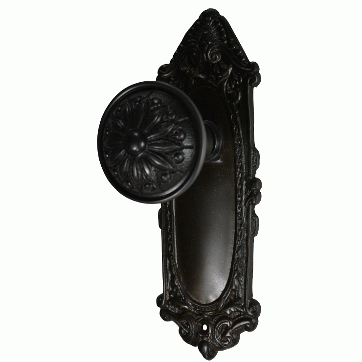 ##Antique Hardware## Ornate Victorian Long Backplate Door Set with Floral Imprint Door Knobs (Several Finishes Available)