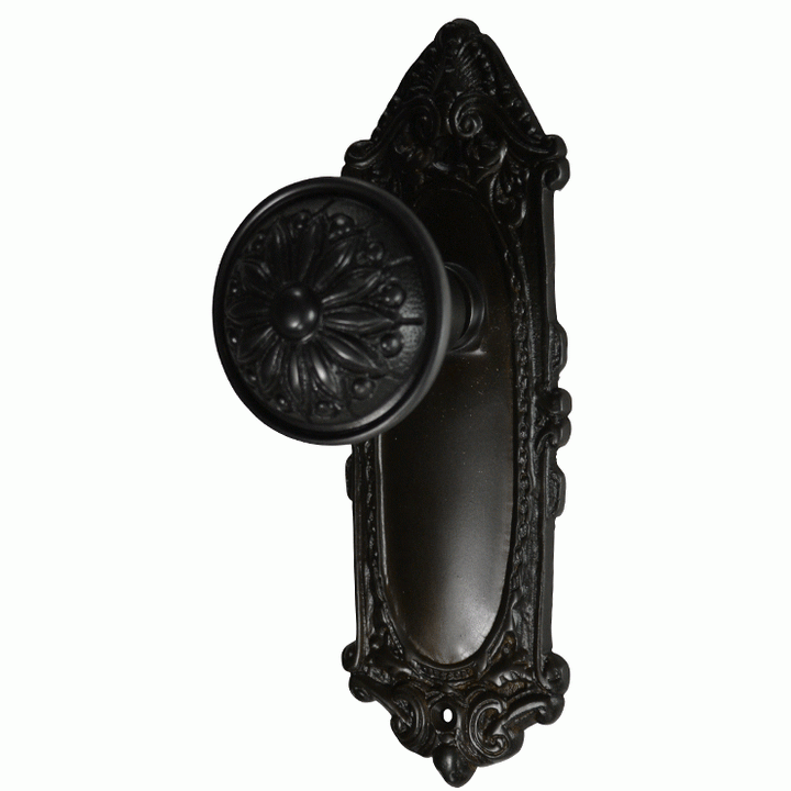 ##Antique Hardware## Ornate Victorian Long Backplate Door Set with Floral Imprint Door Knobs (Several Finishes Available)