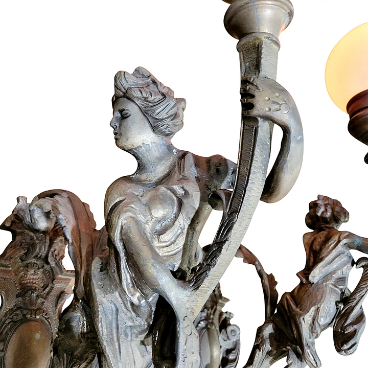Antique Hardware 28 Inch Tall Pair Bronzed Heavy Sconces (Left/Right) with Shades