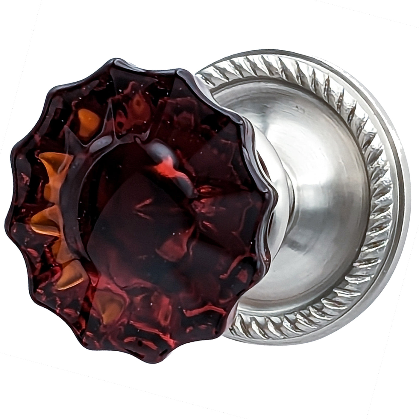 Georgian Roped Rosettes with Fluted Amber Glass Door Knobs (Several Finishes Available)