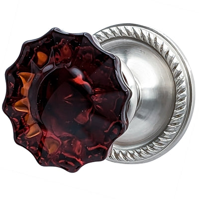Georgian Roped Rosettes with Fluted Amber Glass Door Knobs (Several Finishes Available)