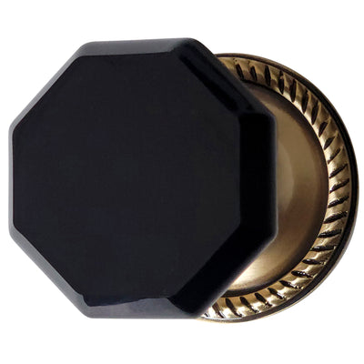 Georgian Roped Rosette with Black Octagon Crystal Door Knobs (Several Finishes Available)