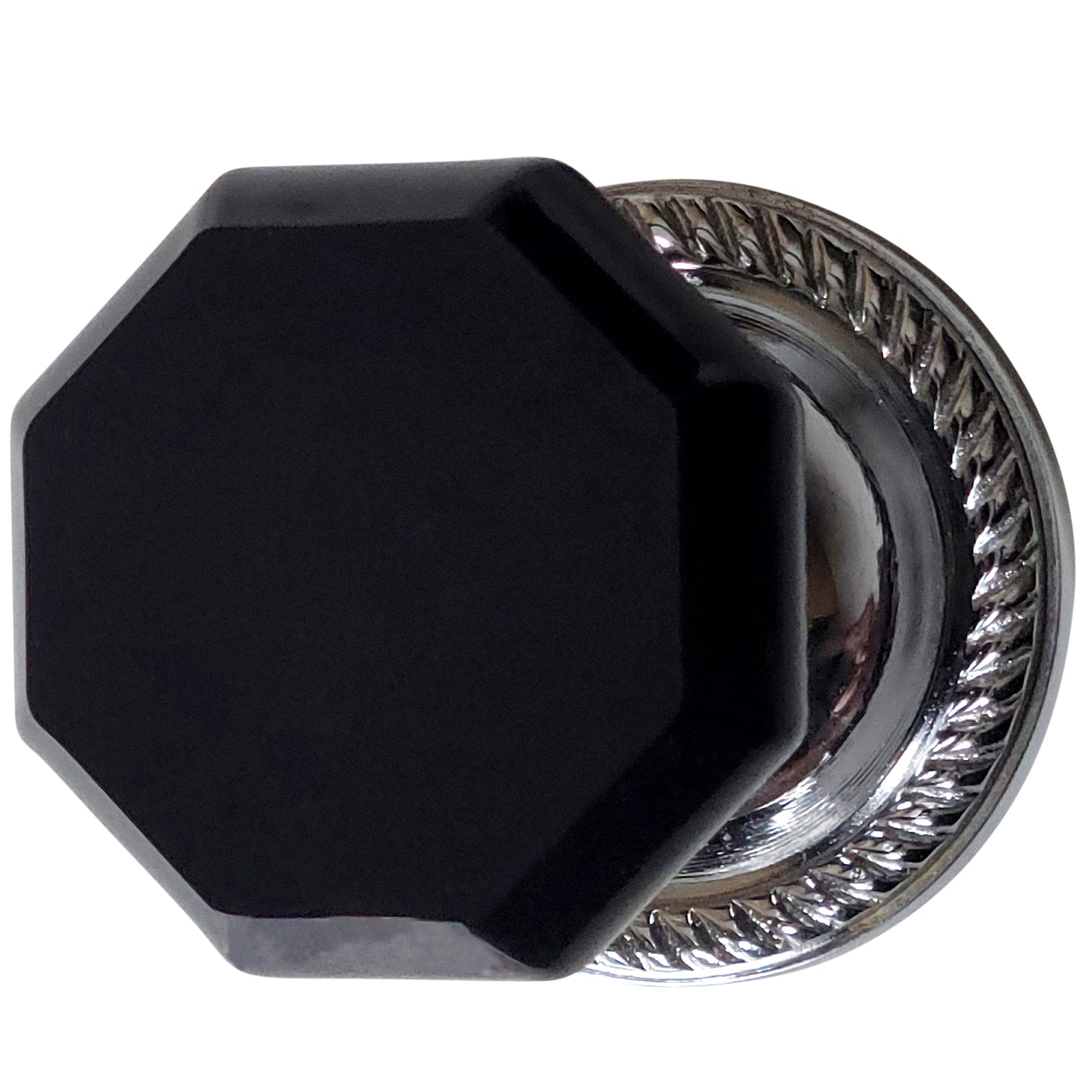 Georgian Roped Rosette with Black Octagon Crystal Door Knobs (Several Finishes Available)
