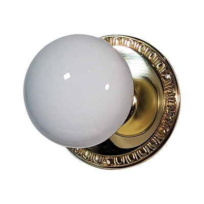 Egg & Dart Rosette Door Set with White Porcelain Door Knobs (Several Finishes Available)