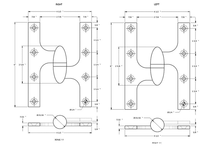 Antique Hardware 6 Inch x 4 1/2 Inch Solid Brass Olive Knuckle Hinge HINGE