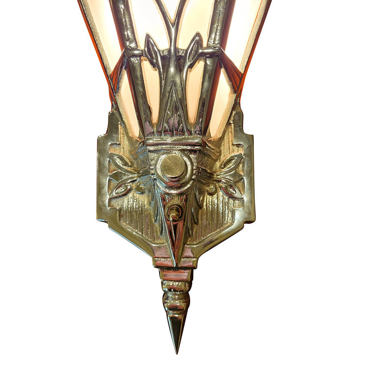 Antique Hardware 14 Inch Art Deco Stained Glass Shade White Opalescent Wall Sconce in Polished Chrome ART DECO LIGHTING