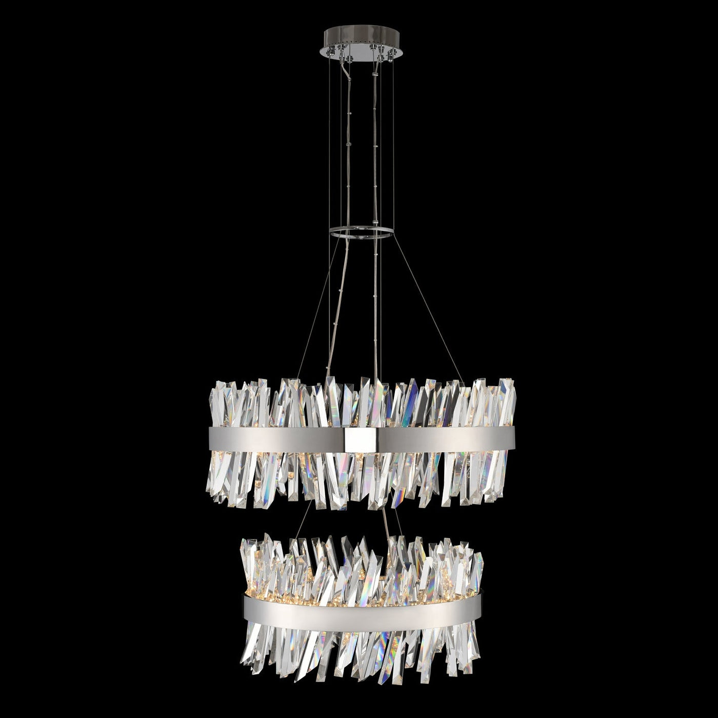 ##Antique Hardware## Glacier 25 + 32 Inch 2 Tier LED Round Pendant Chrome