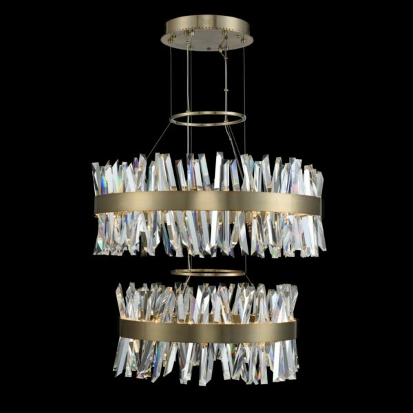 ##Antique Hardware## Glacier 25 + 32 Inch 2 Tier LED Round Pendant Brushed Champagne Gold