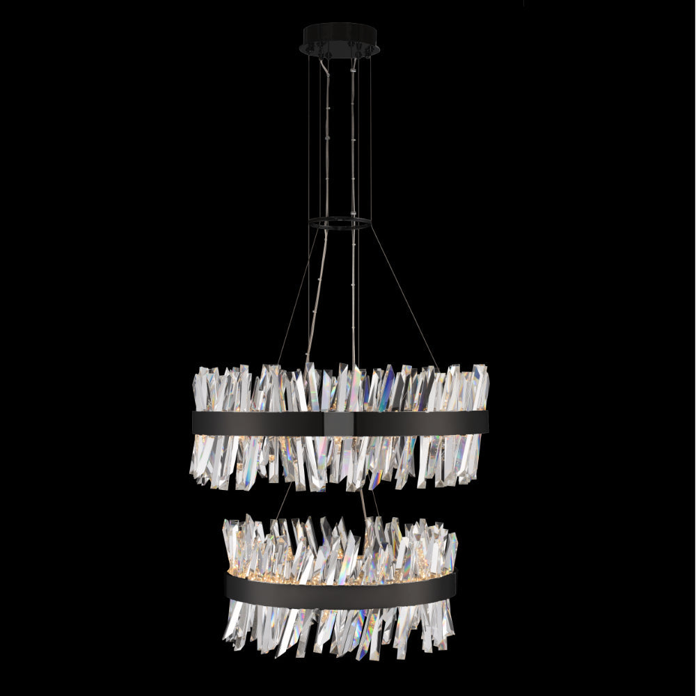 ##Antique Hardware## Glacier 25″ + 32″ 2 Tier LED Round Pendant Matte Black