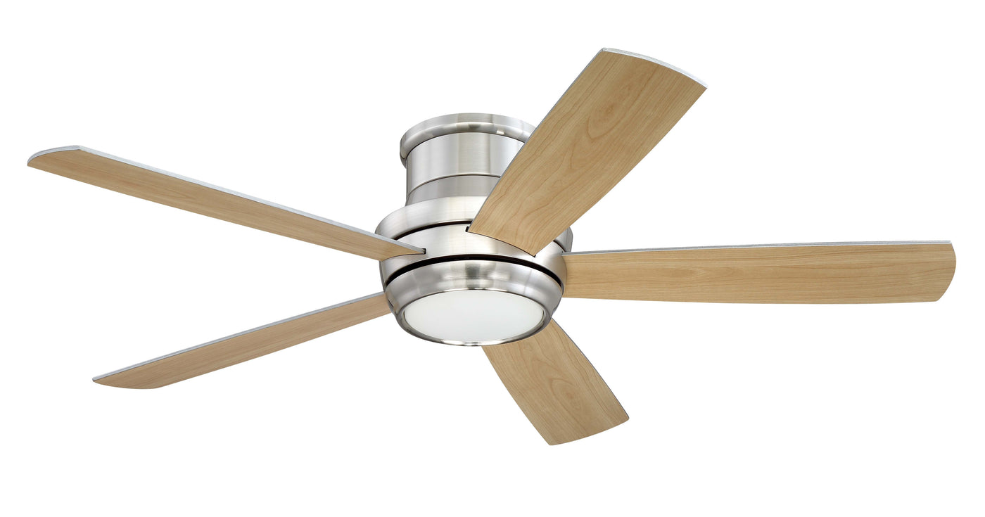 Antique Hardware 52" Tempo Hugger in Brushed Polished Nickel w/ Brushed Nickel/Maple Blades Ceiling Fan