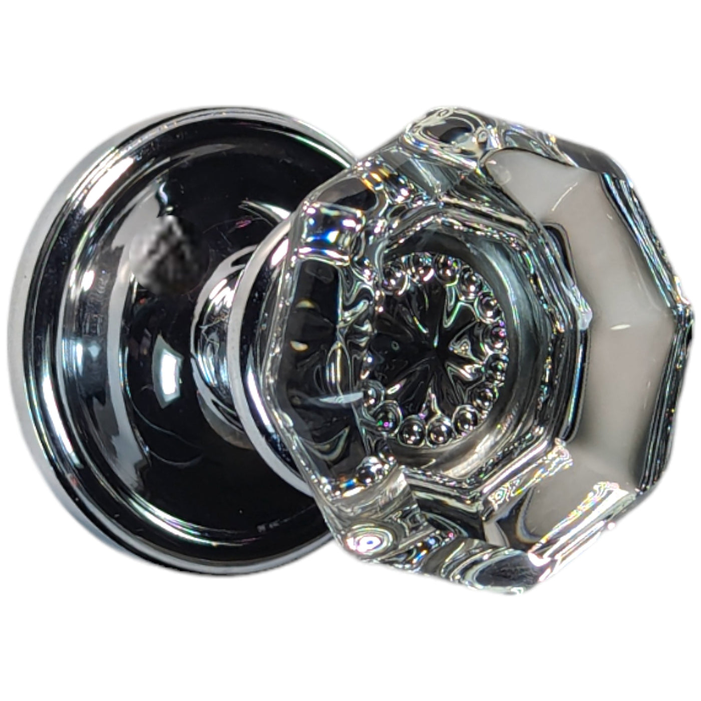 Octagon Glass Doorknob Set with Traditional Rosette (Several Finishes Available)