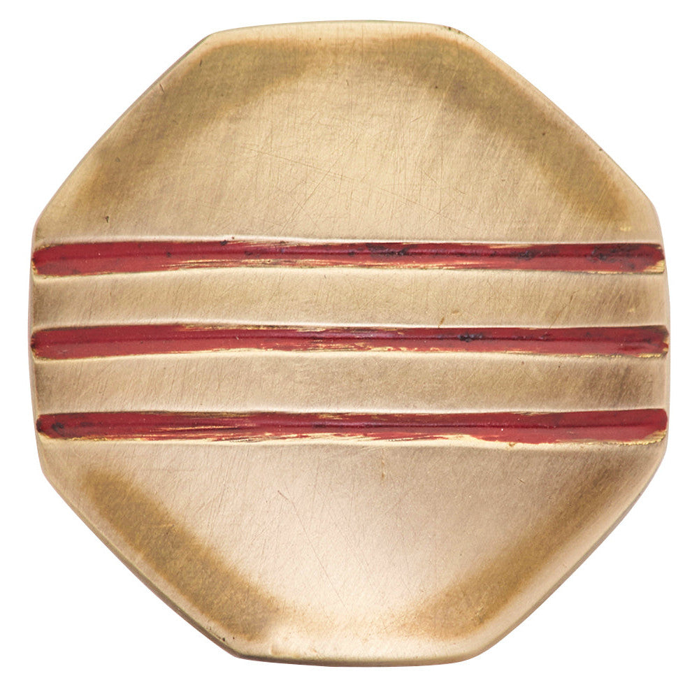 Antique Hardware 1 Inch Triple Red Striped Octagon Solid Brass Cabinet and Furniture Knob CABINET KNOB