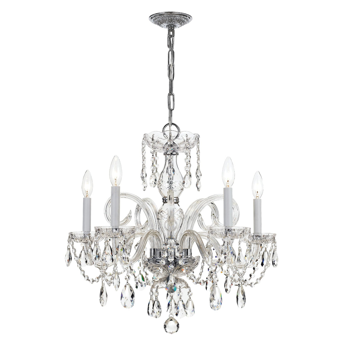 ##Antique Hardware## Traditional Crystal 5 Light Spectra Crystal Polished Chrome Chandelier