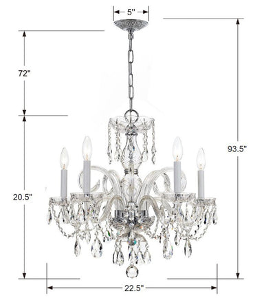 ##Antique Hardware## Traditional Crystal 5 Light Spectra Crystal Polished Chrome Chandelier