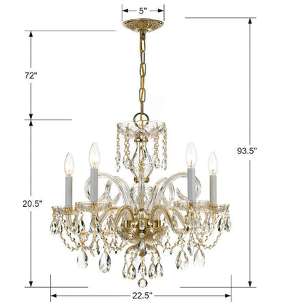 ##Antique Hardware## Traditional Crystal 5 Light Hand Cut Crystal Polished Brass Chandelier